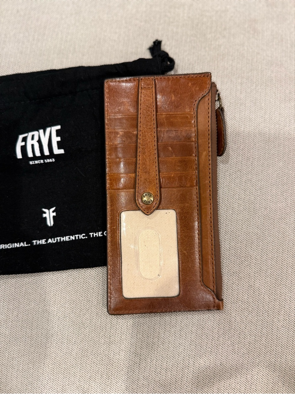 Frye Brown Leather Zip Wallet with Card Slots - Picture 2 of 3